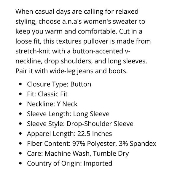 NWT a.n.a. Women’s 2X Sweater Y Neck Pullover Bijou Blue Drop Shoulder Stretch - Picture 14 of 16